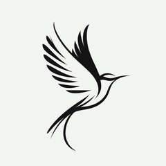Elegant flying bird illustration with flowing lines and minimalist design in black and white