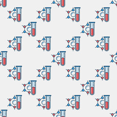 Test Tube and Chemical Formula vector Chemistry colored seamless pattern