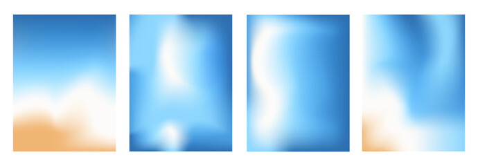 Obraz premium Blur morning sky and coast gradients set. Gradation blue background. Abstract backdrop sea water. Ocean wave. Vector summer calm cover illustration.