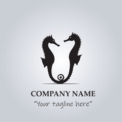 Sea horse logo company black and white vector illustration
