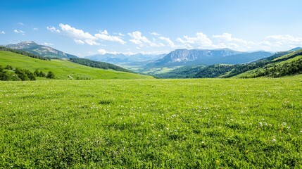 Mountain meadow summer landscape, scenic vista, idyllic pasture