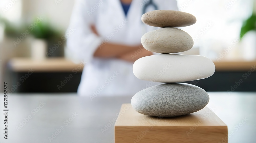Aufkleber A stack of smooth stones symbolizing balance and tranquility with a blurred background : Generative AI