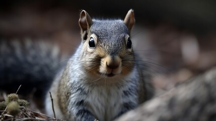 Fototapeta premium Curious squirrel in forest, closeup, nature background, wildlife photography.