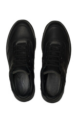 Pair of classic black leather lace-up shoes, viewed from above, isolated on white background. Isolated on transparent background