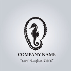 Fototapeta premium Sea horse logo company black and white vector illustration 