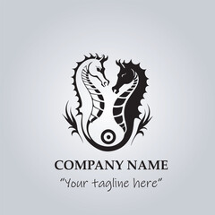 Sea horse logo company black and white vector illustration
