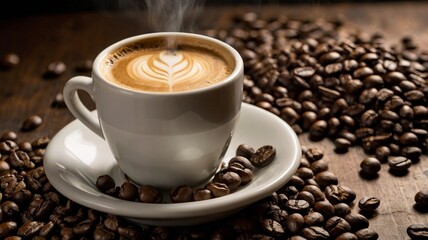 Fototapeta premium cup of coffee and beans