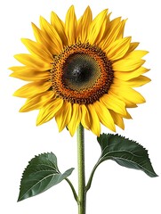 Fototapeta premium A single bright yellow sunflower against a white background. 