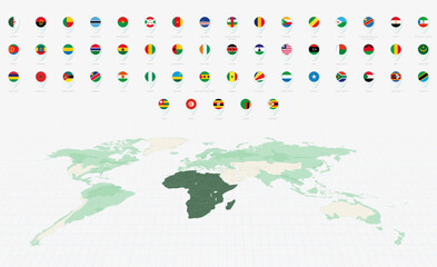 Fototapeta premium African Flags Collection, Blue pin icon design. Minimalist African Flags and World Map Representation. Vector Collection.
