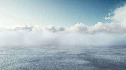 Fototapeta premium Abstract background with concrete ground and foggy clouds and mock up place. Landing page concept
