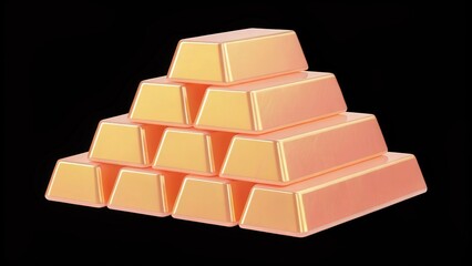 gold investment with long-term wealth concept. Golden bars stacked in a pyramid formation on a dark background.