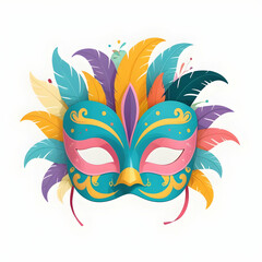 Obraz premium Colorful masquerade mask with feathers illustration for festive and carnival themes