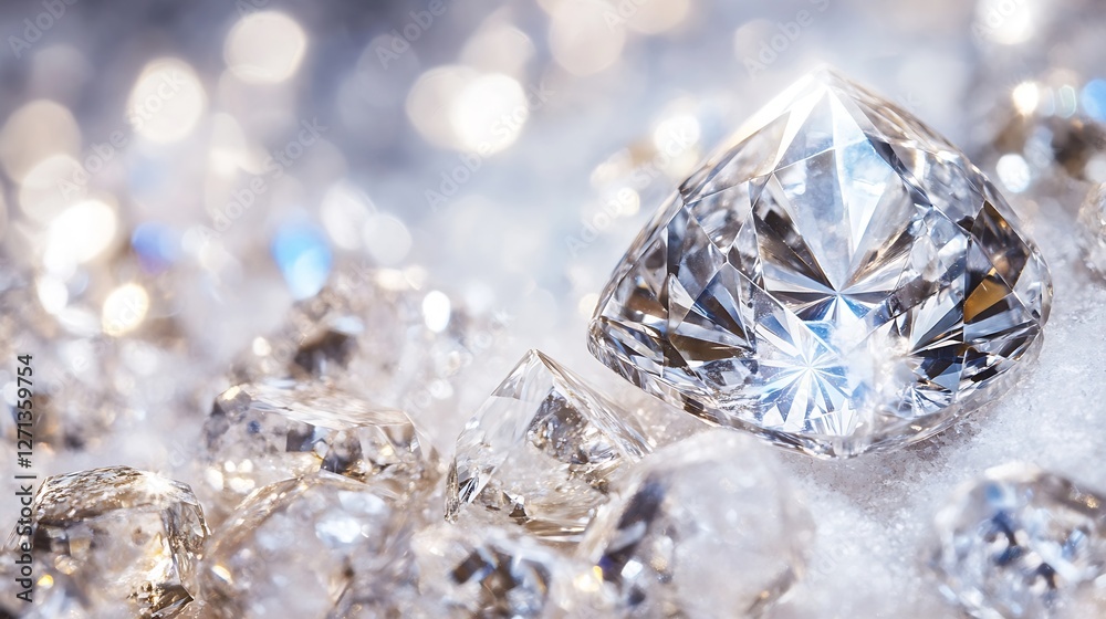 Fototapete closeup view of sparkling diamonds glimmering on a soft background of luxury : generative ai