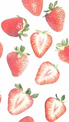 Strawberry Illustration Pattern On White Background

