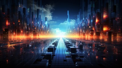 Cyber environment with fast-moving information flow portrayed abstractly