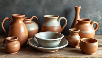 A diverse collection of pottery, featuring various shapes and colors, displays a blend of tradition and modern style, perfect for art collectors, home decor, and cultural groups.