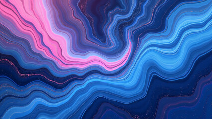 Abstract organic marble flow with swirling patterns and neon highlights in blue and pink