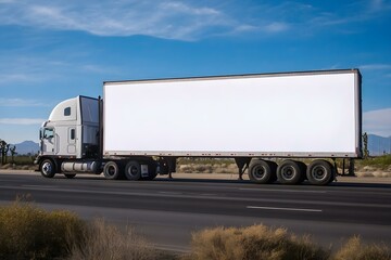 Big Rig Truck with Blank Billboard Cruising Along Highway: Advertising on the Move