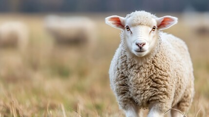 Obraz premium Adorable sheep walking confidently through a sunny meadow highlighting farm life in nature : Generative AI
