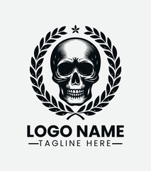 Skull and Laurel Wreath Logo Design, Mortal Glory Logo