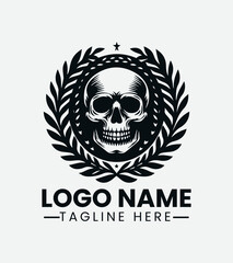 Skull and Laurel Wreath Logo Design, Mortal Glory Logo
