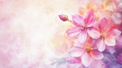 Watercolor illustration of a abstract spring flowers background with a copy space. AI generative