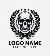 Skull and Laurel Wreath Logo Design, Mortal Glory Logo