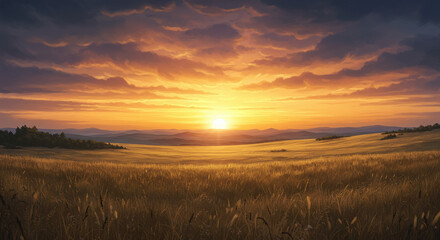 A beautiful natural environment, captured in a digital painting, showcasing vibrant landscapes, serene skies, and lush greenery