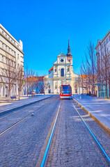 Fototapeta premium Central neighborhood of Brno city with Church of St. Thomas, Czech Republic