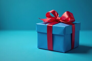 Obraz premium Exquisite gift box on blue defocused background, present, blue, packaging