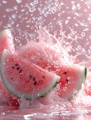 Powerful watermelon explosion, Pink Background