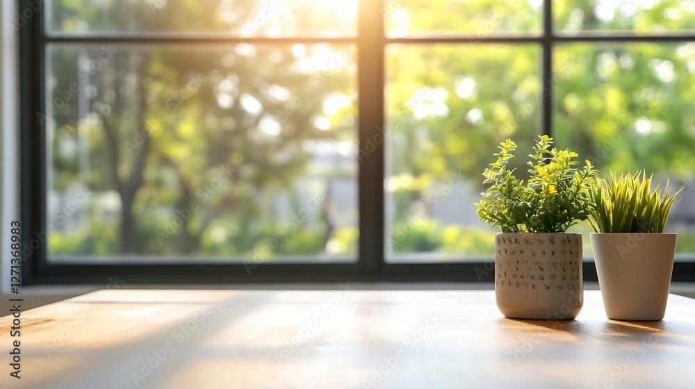Poster bright indoor plants basking in sunlight near large windows creating a fresh ambiance : generative a