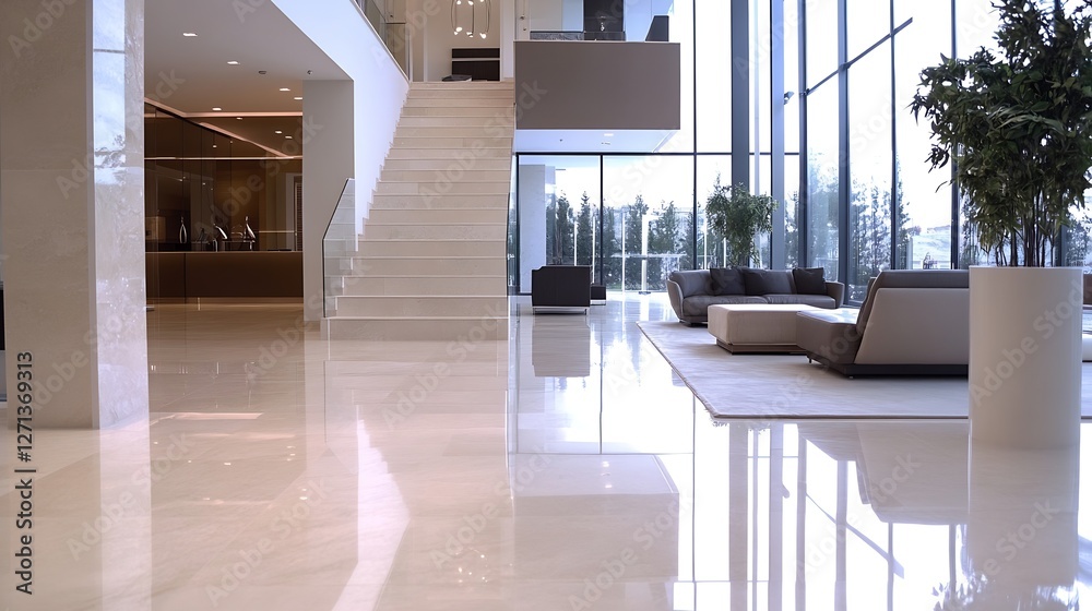 Aufkleber spacious modern interior featuring sleek design with a stylish staircase and large windows : generat
