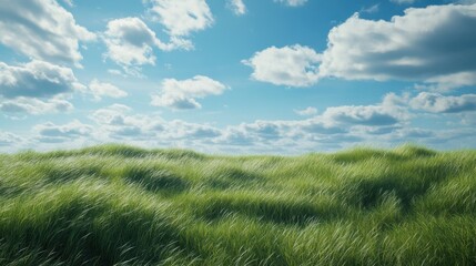 Obraz premium Beautiful spring or summer background with green grass and blue sky
