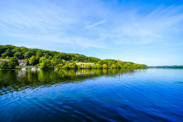 View of Lake Kemnader and the surrounding green nature in the Ruhr area. Landscape at the Ruhr...