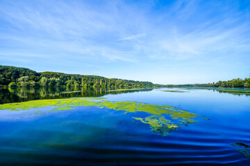 View of Lake Kemnader and the surrounding green nature in the Ruhr area. Landscape at the Ruhr...