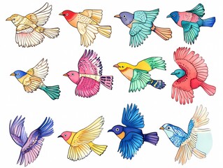 A Set of Colorful Illustrated Birds

