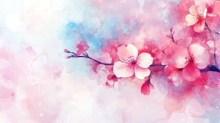 Fototapeta premium Watercolor illustration of a abstract spring flowers background with a copy space. AI generative