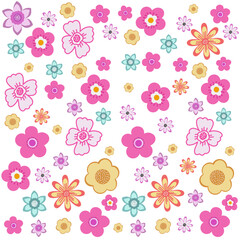 Colorful floral seamless pattern illustration. Vintage style hippie flower background design. Geometric checkered wallpaper print, spring season nature with daisy flowers.