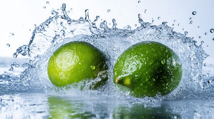 Splashing Water on Lime Fruits