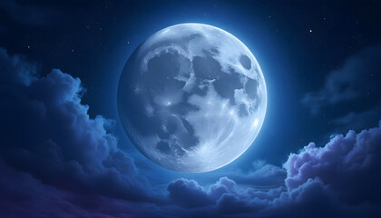 Mystical full moon in a starry sky with a soft glowing aura, dreamy atmosphere backdrop