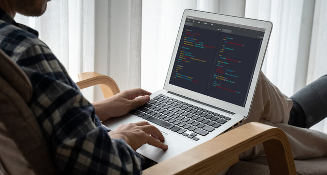 Software development programming on computer screen for modish application and program coding