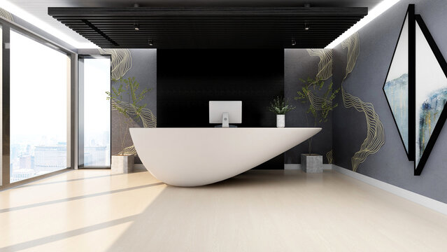 office front desk or receptionist room with wooden design interior