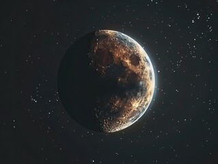 Naklejka premium Celestial body with craters illuminating in the expanse of the cosmos