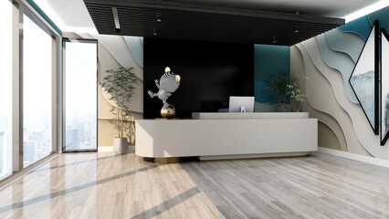 office front desk or receptionist room with wooden design interior