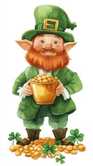 Leprechaun holding gold coins Irish luck tradition St Patrick celebration holiday image