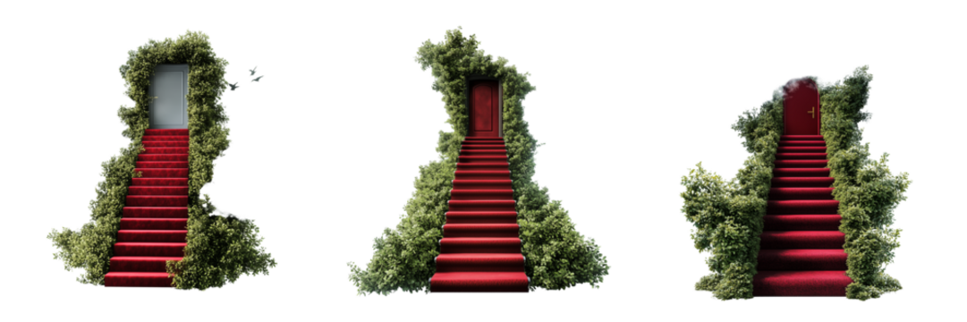 Set of A heavenly path with golden steps leading towards the gates of heaven, bathed in warm light on transparent png background. Ai generated