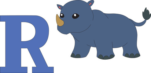 cute rhinoceros next to the letter R