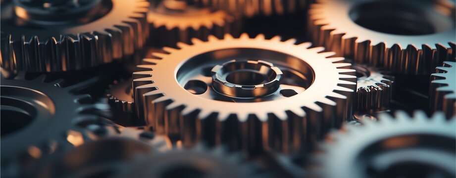 Interlocking Gears: A detailed view of interconnected gears working seamlessly together, capturing the essence of mechanical precision and technological innovation.