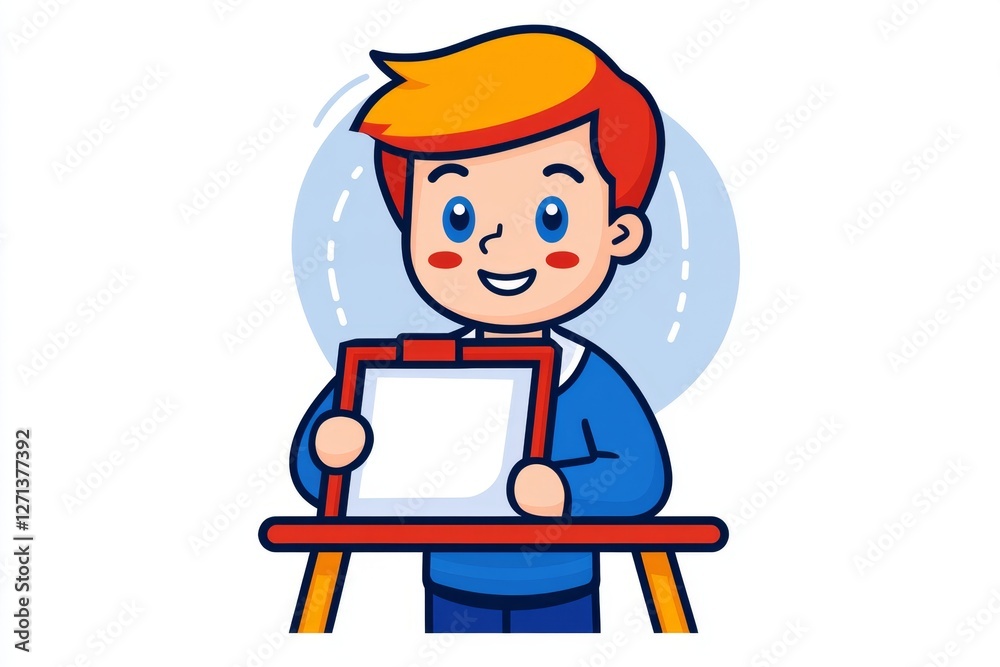 Poster a clean minimalist icon of a person standing in front of a whiteboard, symbolizing professional trai